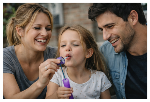 A family blowing bubbles together, full of joy and connection